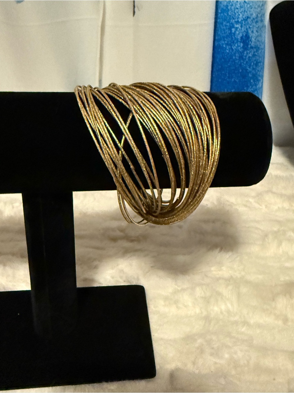 Gold Tone Multi Strand Wire Statement Cuff Bracelet Sculptural